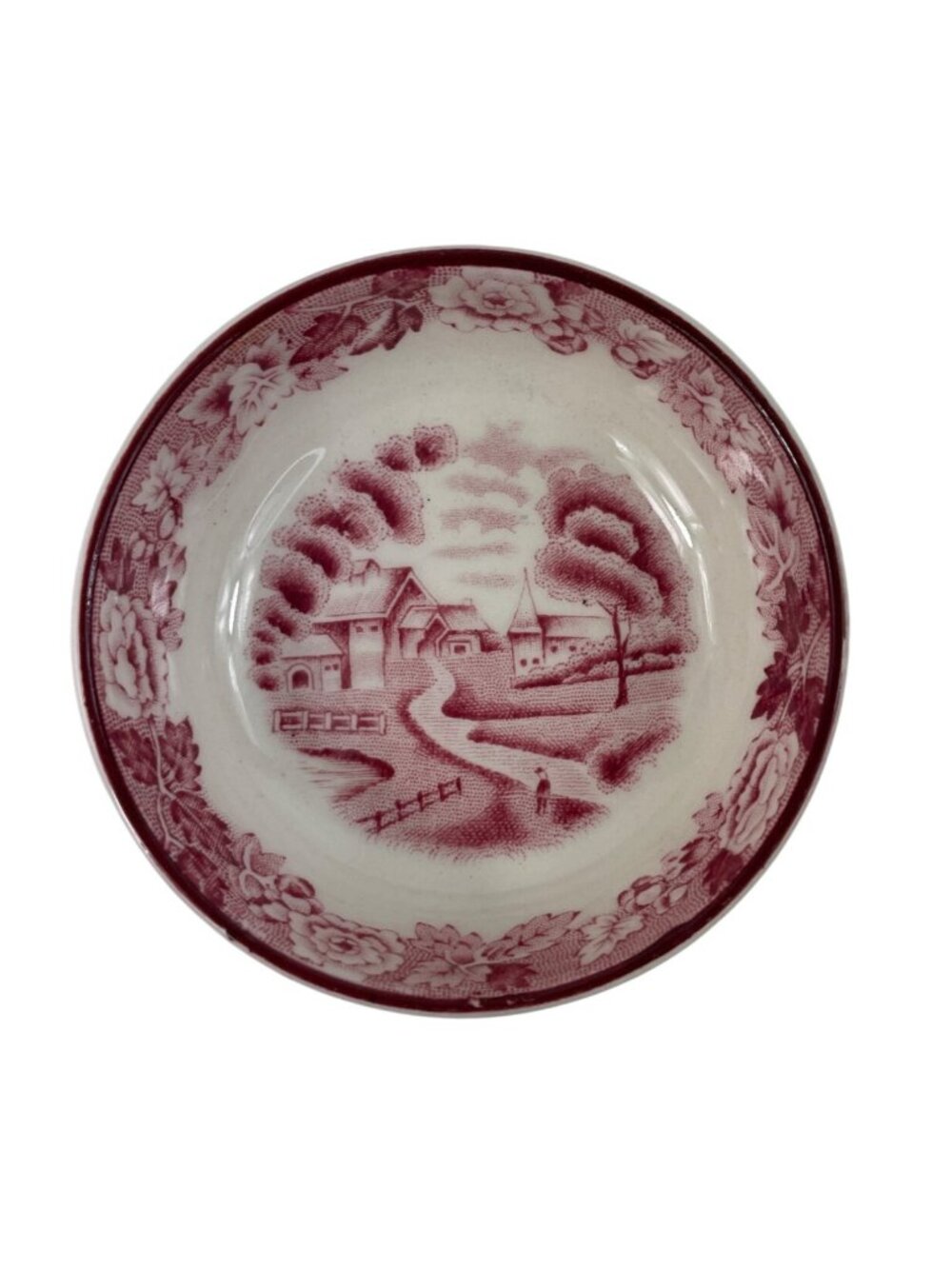 Antique Enoch Woods English Scenery Pink Salt Dip Bowl 3" Wood & Sons England